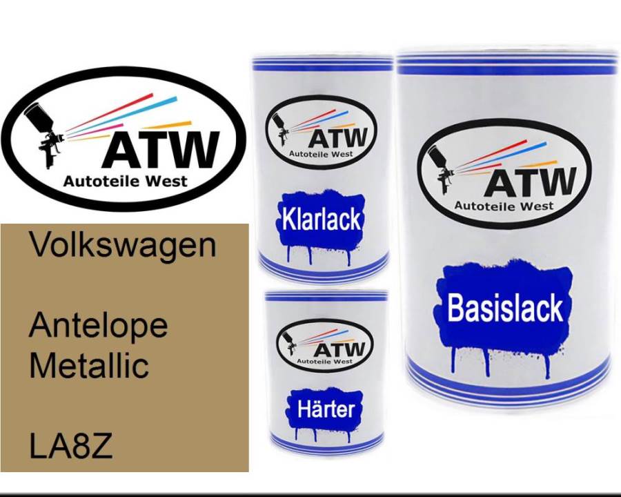 Volkswagen, Antelope Metallic, LA8Z: 500ml Lackdose + 500ml Klarlack + 250ml Härter - Set, von ATW Autoteile West.